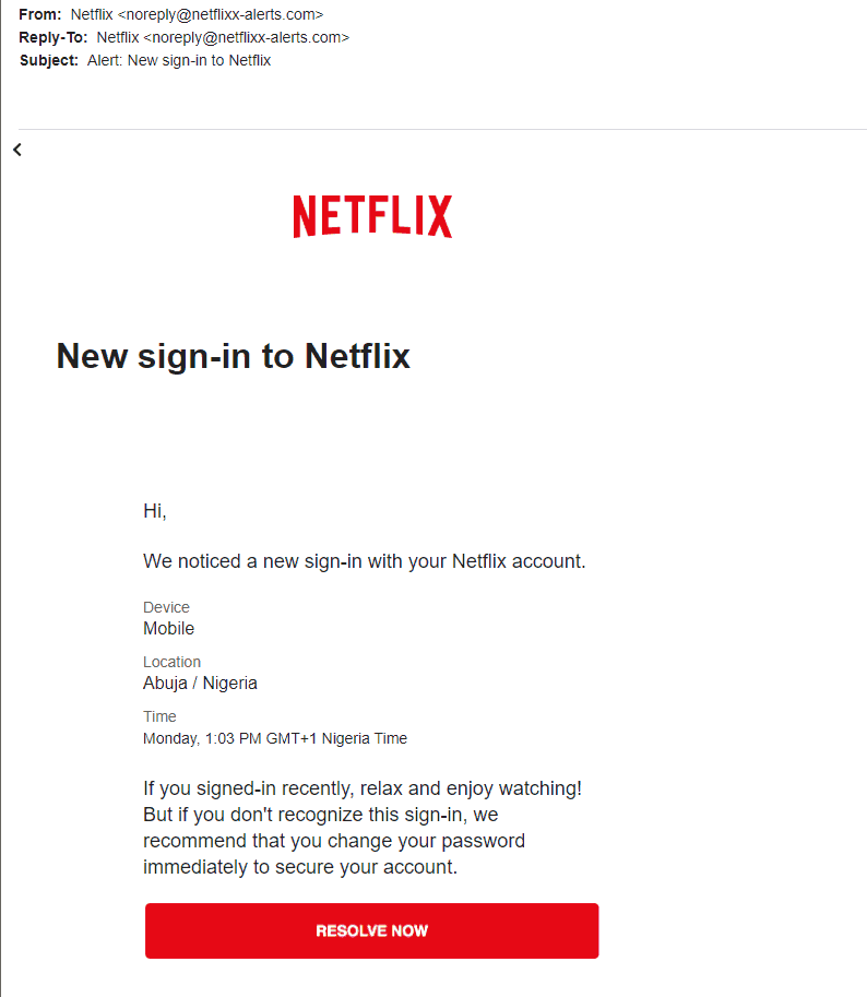 an example of a Netflix phishing email