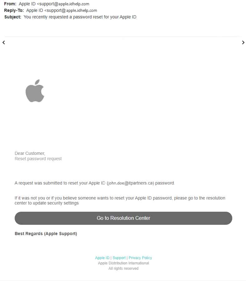 An example of a Apple Phishing email